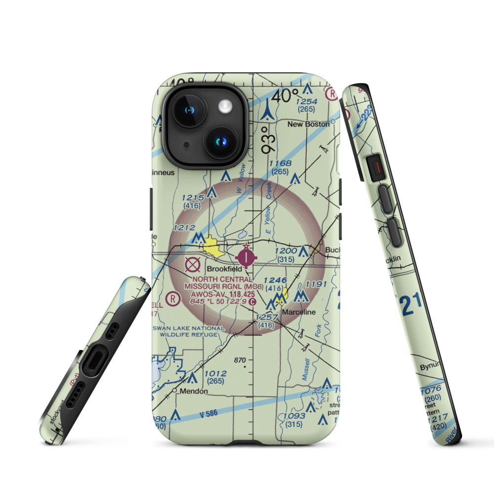 North Central Missouri Regional Airport (MO8) VFR Sectional  Tough iPhone Case iPhone 15 model shown