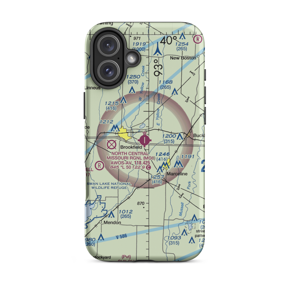 North Central Missouri Regional Airport (MO8) VFR Sectional  Tough iPhone Case iPhone 16 Plus model shown