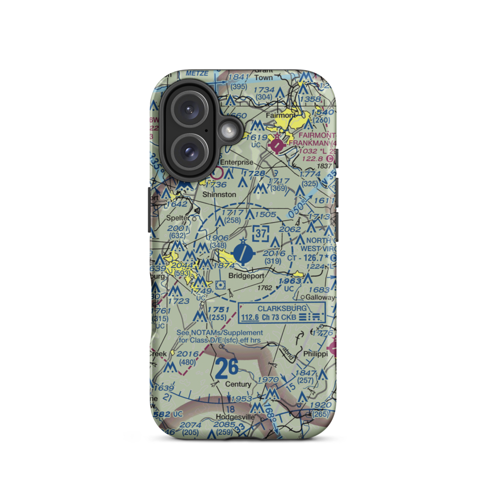 North Central West Virginia Airport (CKB) VFR Sectional  Tough iPhone Case iPhone 16 model shown