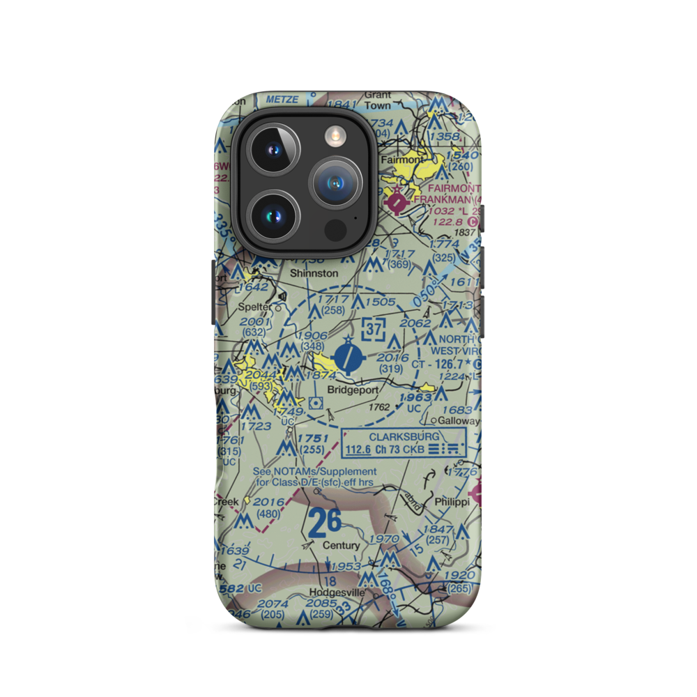North Central West Virginia Airport (CKB) VFR Sectional  Tough iPhone Case iPhone 16 Pro model shown