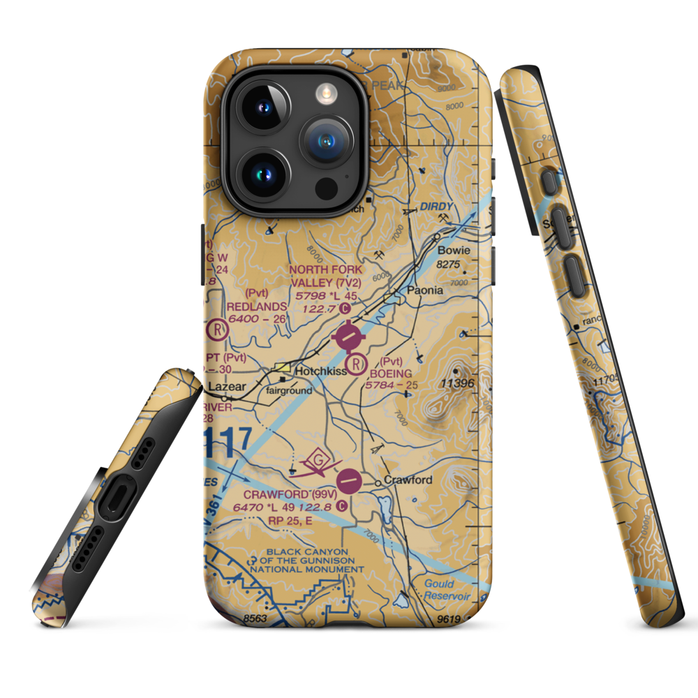 North Fork Valley Airport (7V2) VFR Sectional  Tough iPhone Case iPhone 15 Pro Max model shown