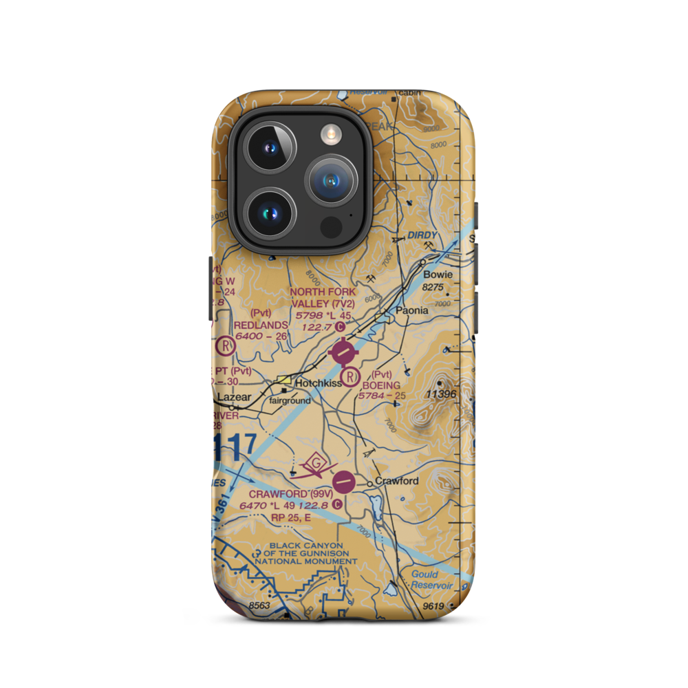 North Fork Valley Airport (7V2) VFR Sectional  Tough iPhone Case iPhone 16 Pro model shown