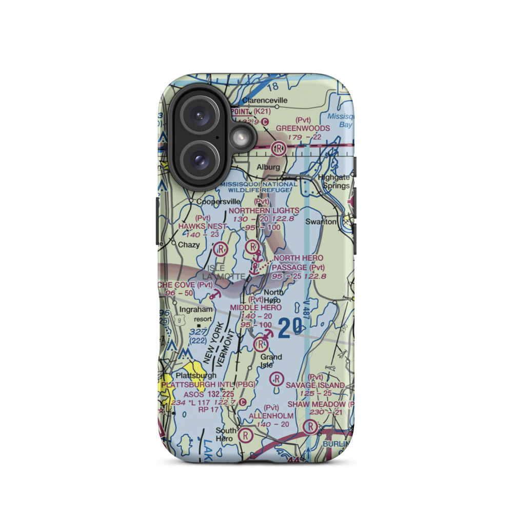 North Hero Passage Seaplane Base (36VT) VFR Sectional  Tough iPhone Case iPhone 16 model shown