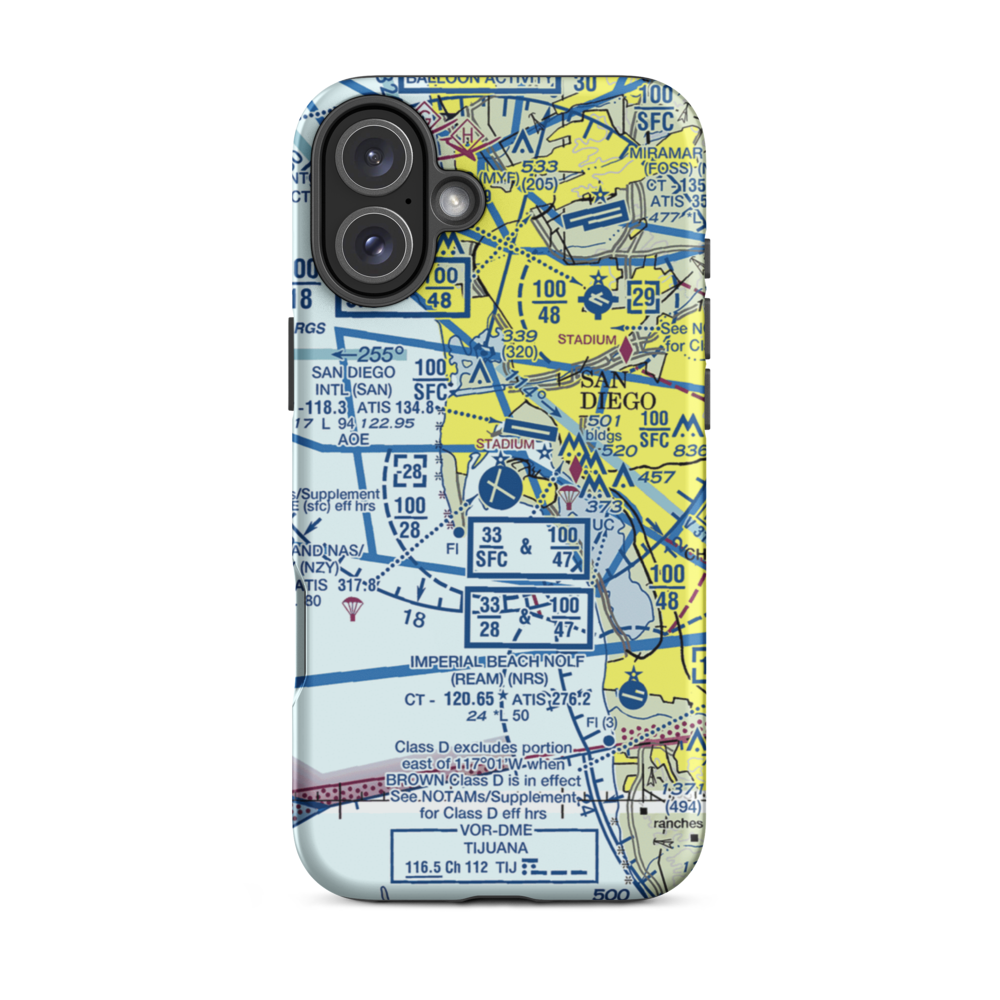 North Island Naval Air Station-Halsey Field (NZY) VFR Sectional  Tough iPhone Case iPhone 16 Plus model shown