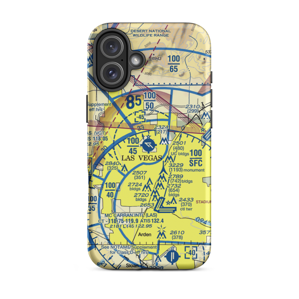 North Las Vegas Airport (VGT) VFR Sectional  Tough iPhone Case iPhone 16 Plus model shown
