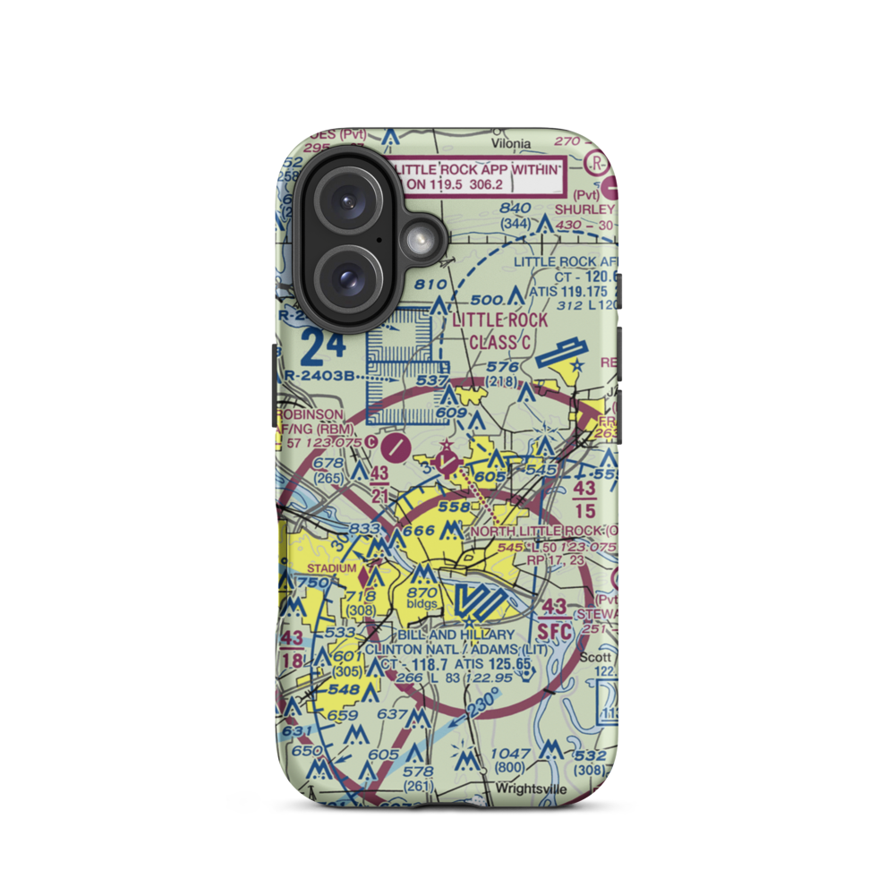 North Little Rock Municipal Airport (ORK) VFR Sectional  Tough iPhone Case iPhone 16 model shown
