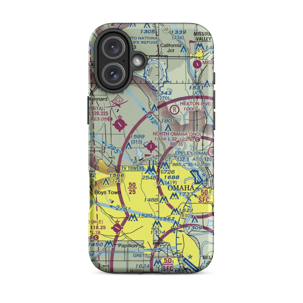 North Omaha Airport (3NO) VFR Sectional  Tough iPhone Case iPhone 16 Plus model shown