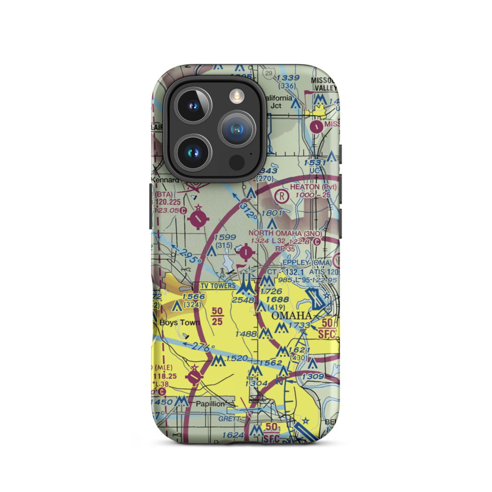 North Omaha Airport (3NO) VFR Sectional  Tough iPhone Case iPhone 16 Pro model shown