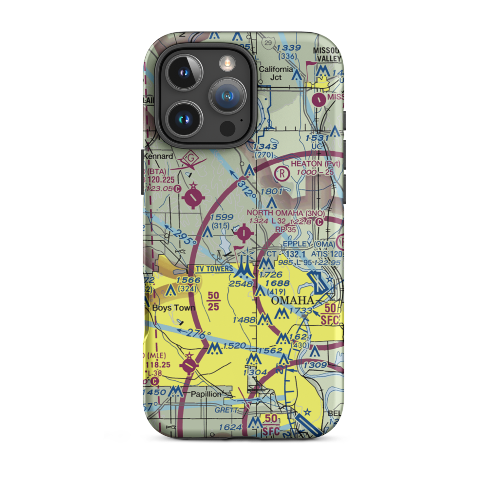 North Omaha Airport (3NO) VFR Sectional  Tough iPhone Case iPhone 16 Pro Max model shown
