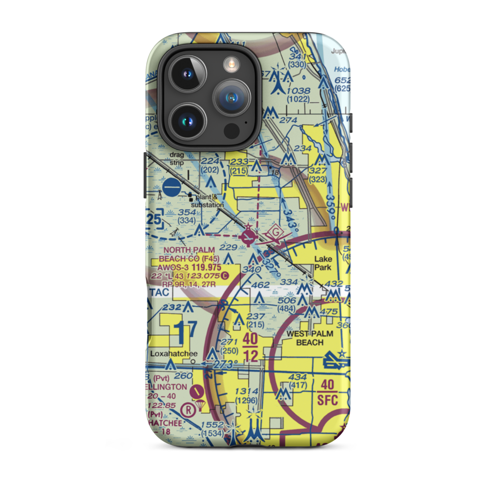 North Palm Beach County General Aviation Airport (F45) VFR Sectional  Tough iPhone Case iPhone 16 Pro Max model shown