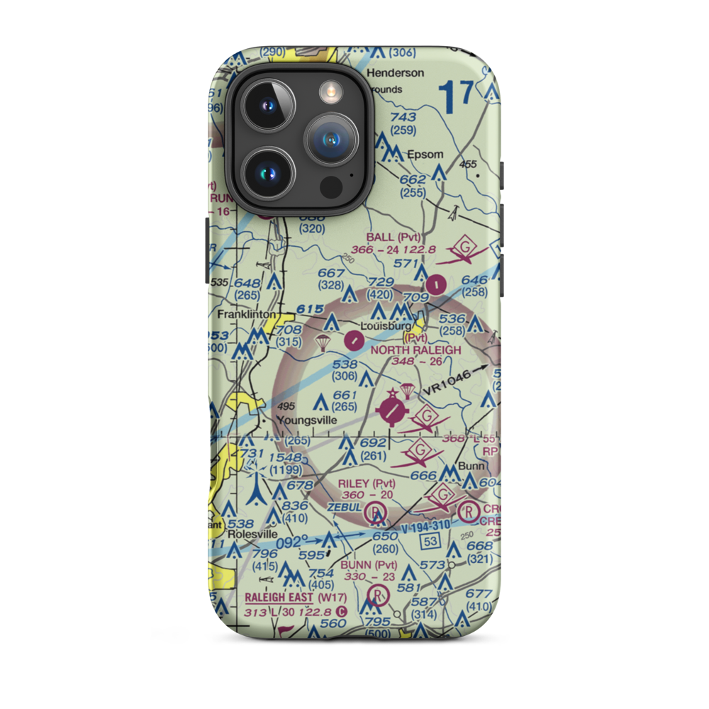 North Raleigh Airport (00NC) VFR Sectional  Tough iPhone Case iPhone 16 Pro Max model shown