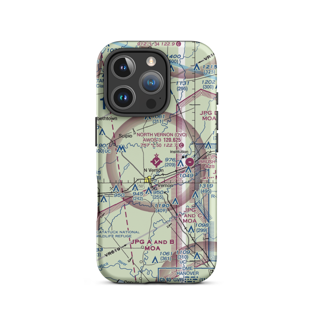 North Vernon Airport (OVO) VFR Sectional  Tough iPhone Case iPhone 16 Pro model shown