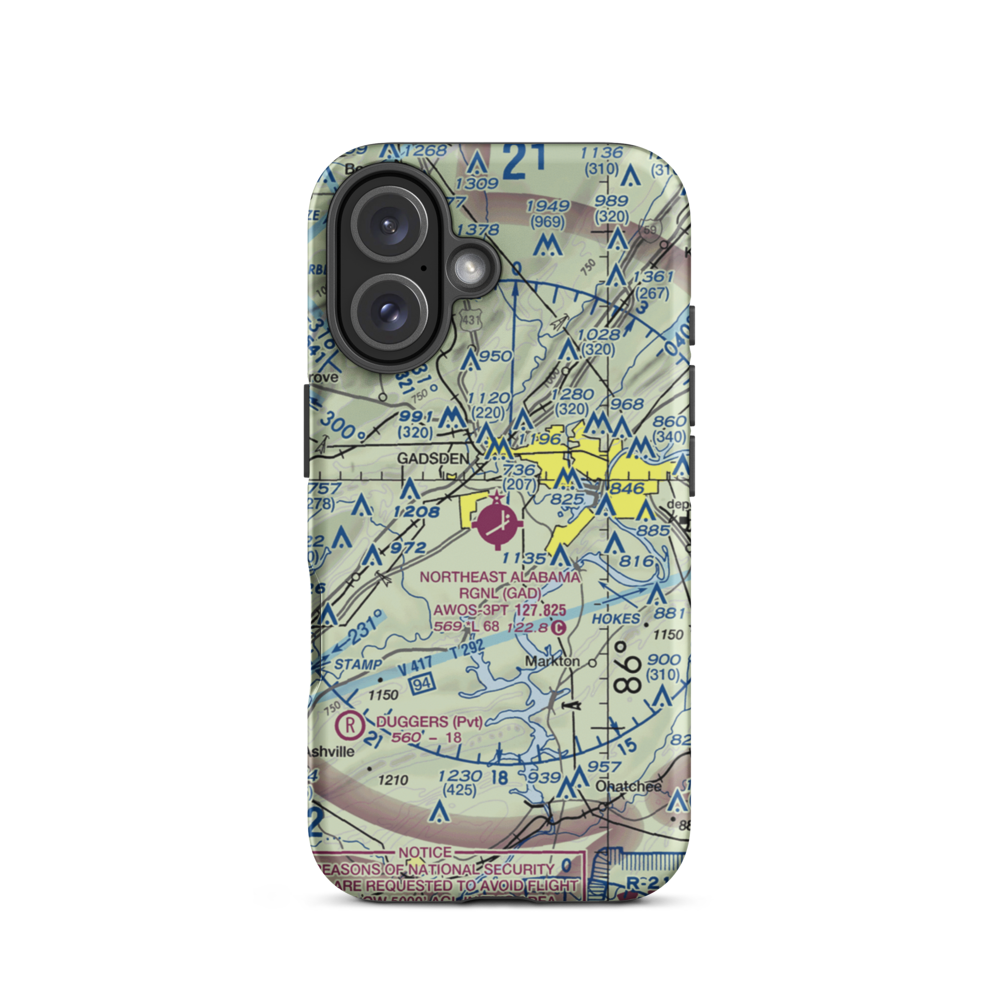 Northeast Alabama Regional Airport (GAD) VFR Sectional  Tough iPhone Case iPhone 16 model shown