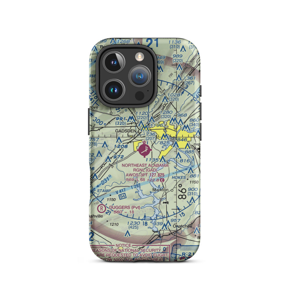 Northeast Alabama Regional Airport (GAD) VFR Sectional  Tough iPhone Case iPhone 16 Pro model shown