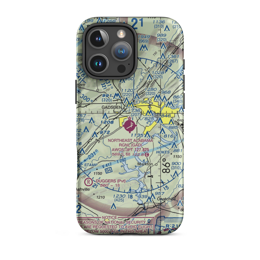 Northeast Alabama Regional Airport (GAD) VFR Sectional  Tough iPhone Case iPhone 16 Pro Max model shown