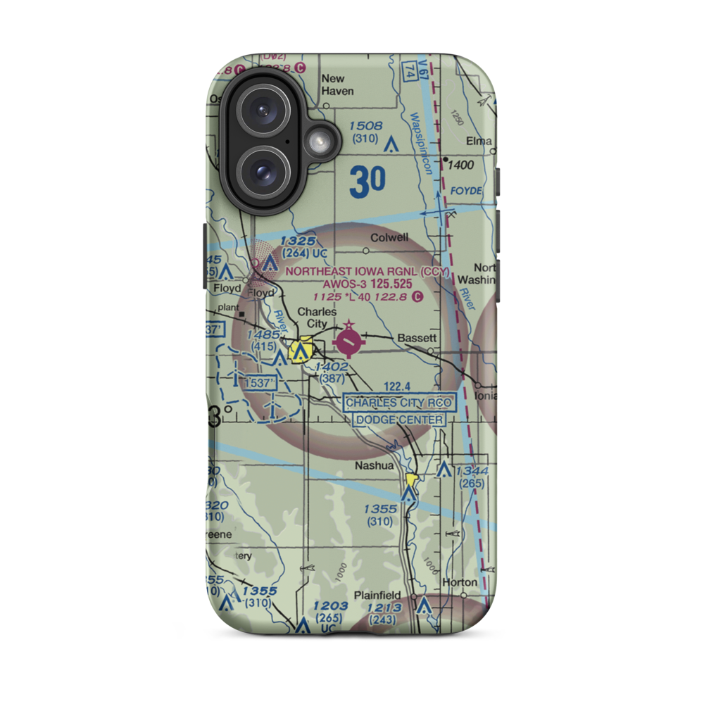Northeast Iowa Regional Airport (CCY) VFR Sectional  Tough iPhone Case iPhone 16 Plus model shown