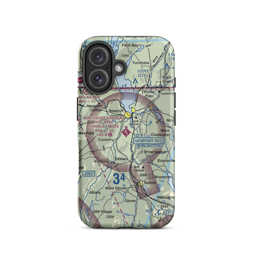 Northeast Kingdom International Airport (EFK) VFR Sectional  Tough iPhone Case iPhone 16 model shown