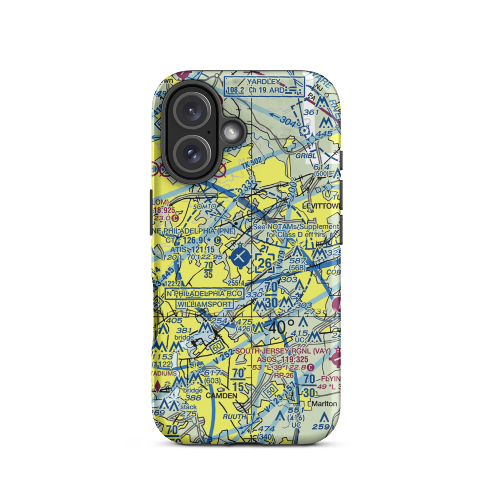 Northeast Philadelphia Airport (PNE) VFR Sectional  Tough iPhone Case iPhone 16 model shown