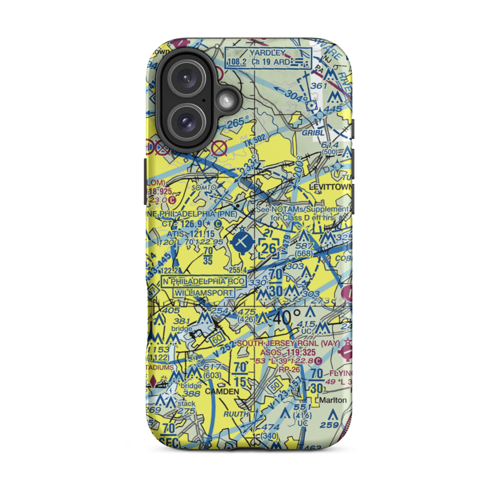Northeast Philadelphia Airport (PNE) VFR Sectional  Tough iPhone Case iPhone 16 Plus model shown