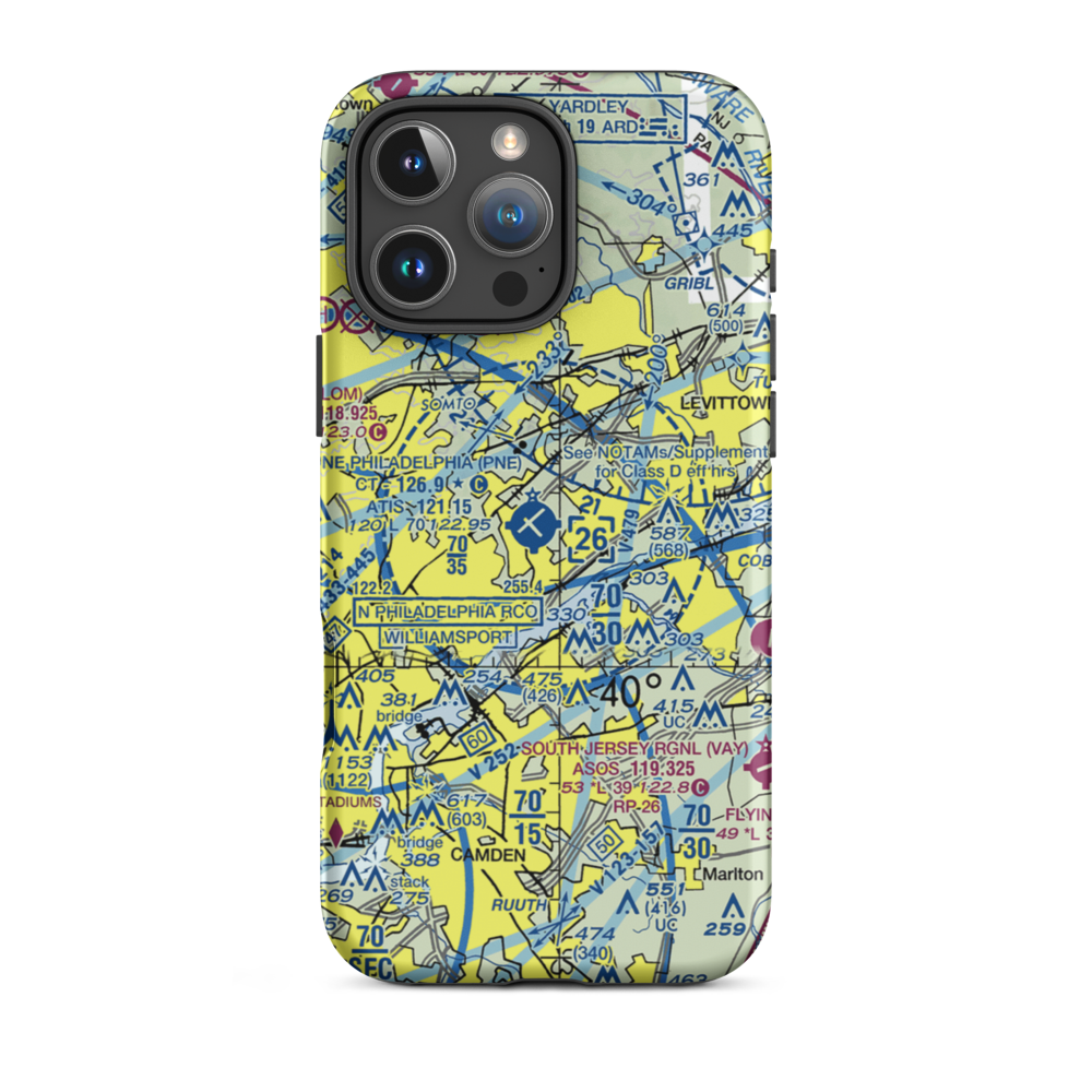 Northeast Philadelphia Airport (PNE) VFR Sectional  Tough iPhone Case iPhone 16 Pro Max model shown