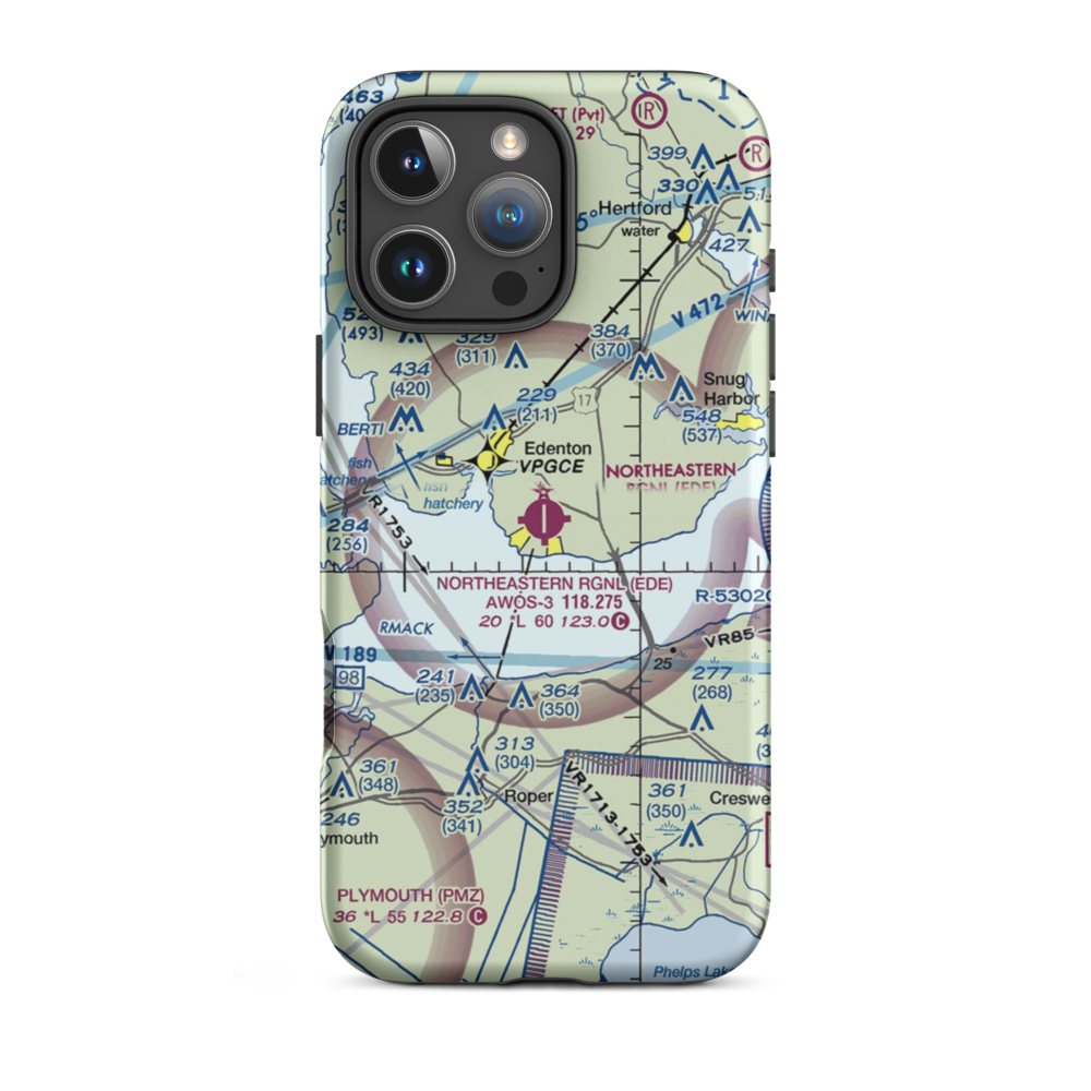 Northeastern Regional Airport (EDE) VFR Sectional  Tough iPhone Case iPhone 16 Pro Max model shown