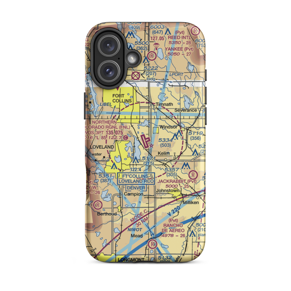 Northern Colorado Regional Airport (FNL) VFR Sectional  Tough iPhone Case iPhone 16 Plus model shown