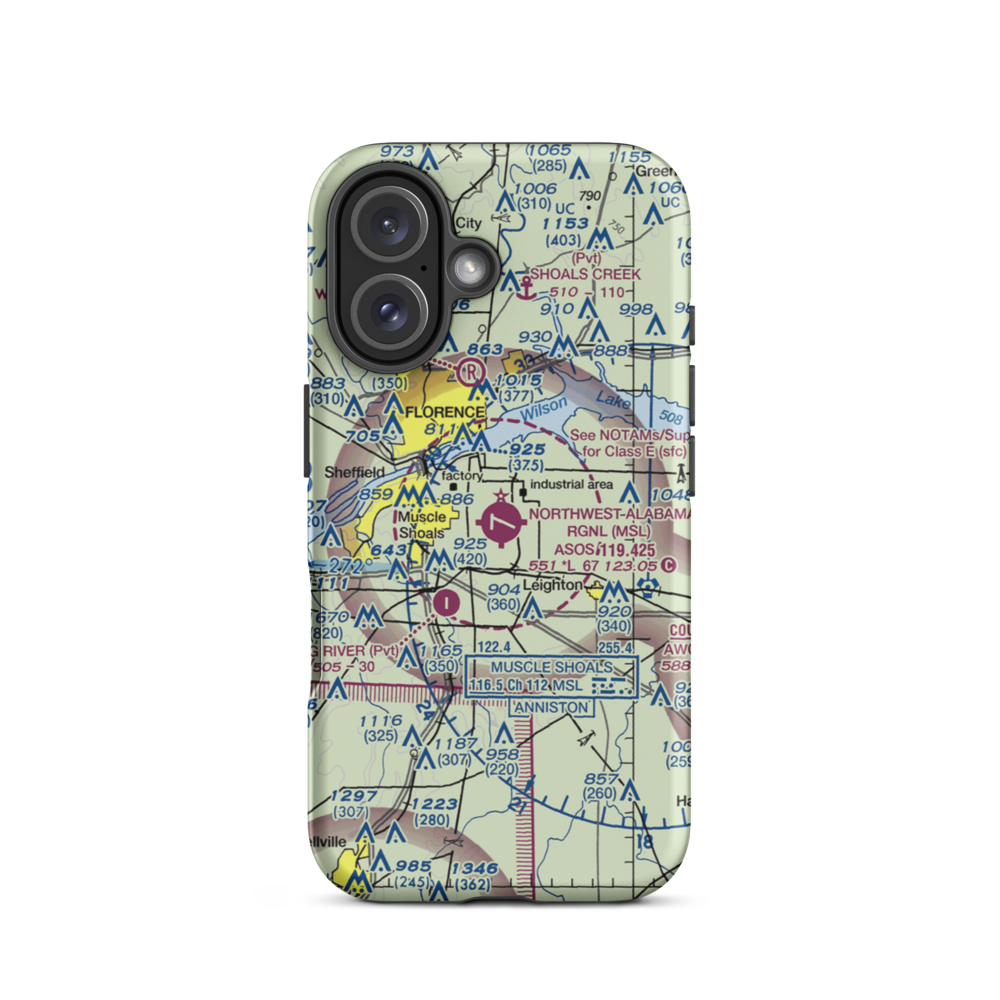 Northwest Alabama Regional Airport (MSL) VFR Sectional  Tough iPhone Case iPhone 16 model shown