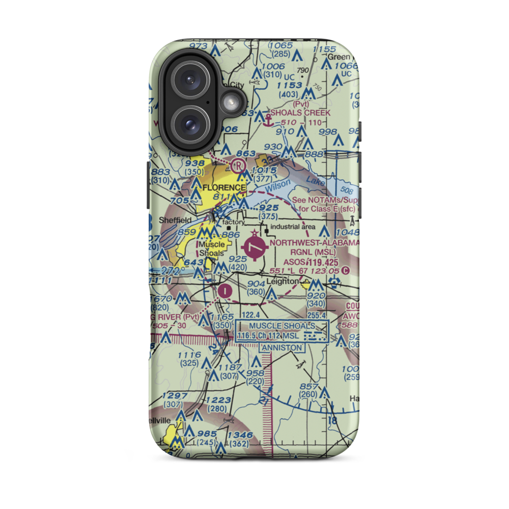 Northwest Alabama Regional Airport (MSL) VFR Sectional  Tough iPhone Case iPhone 16 Plus model shown