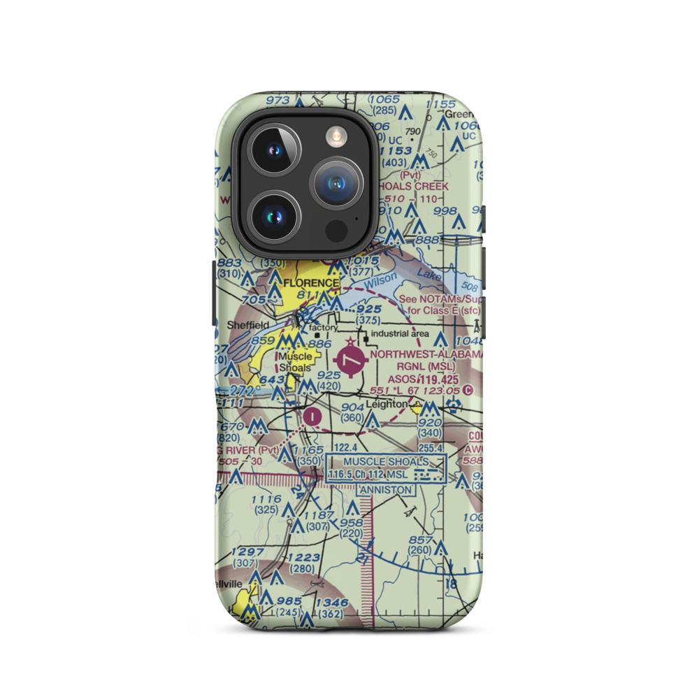 Northwest Alabama Regional Airport (MSL) VFR Sectional  Tough iPhone Case iPhone 16 Pro model shown