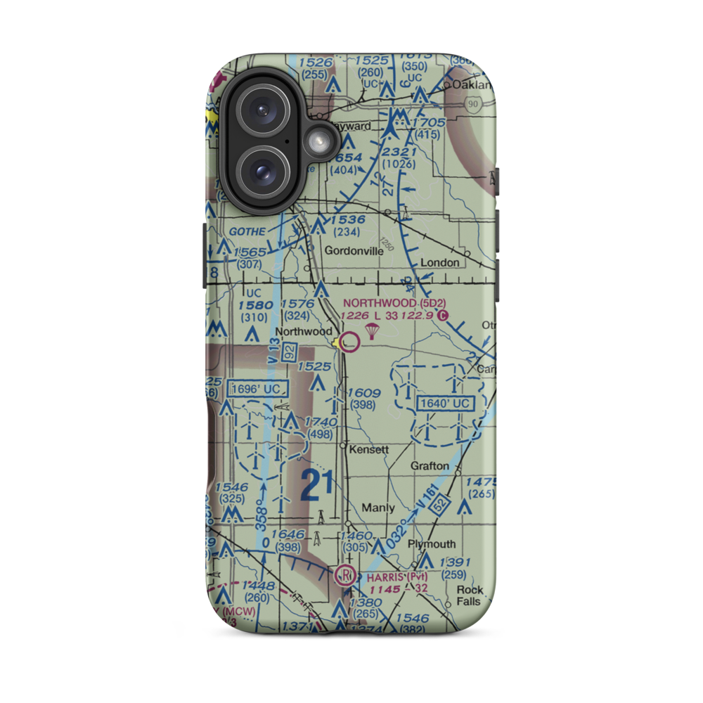 Northwood Municipal Airport (5D2) VFR Sectional  Tough iPhone Case iPhone 16 Plus model shown