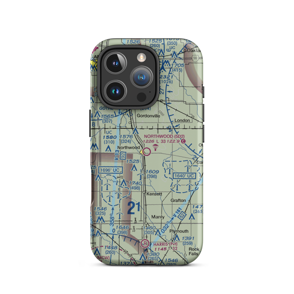 Northwood Municipal Airport (5D2) VFR Sectional  Tough iPhone Case iPhone 16 Pro model shown