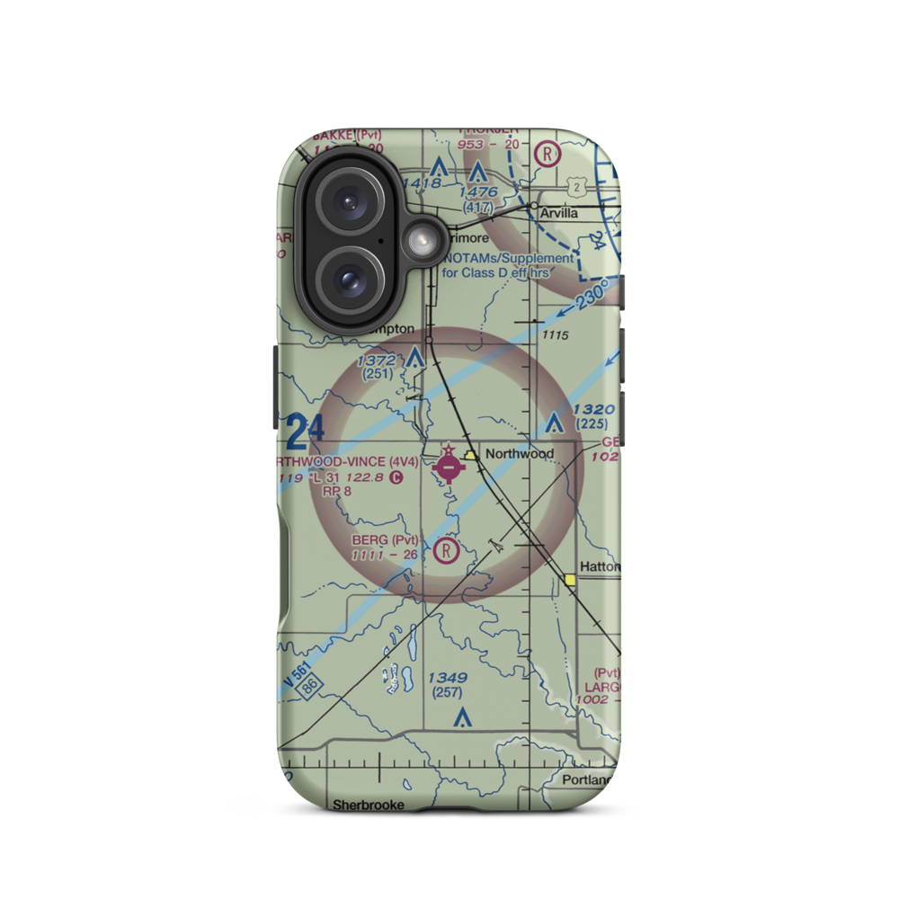 Northwood Municipal Vince Field (4V4) VFR Sectional  Tough iPhone Case iPhone 16 model shown