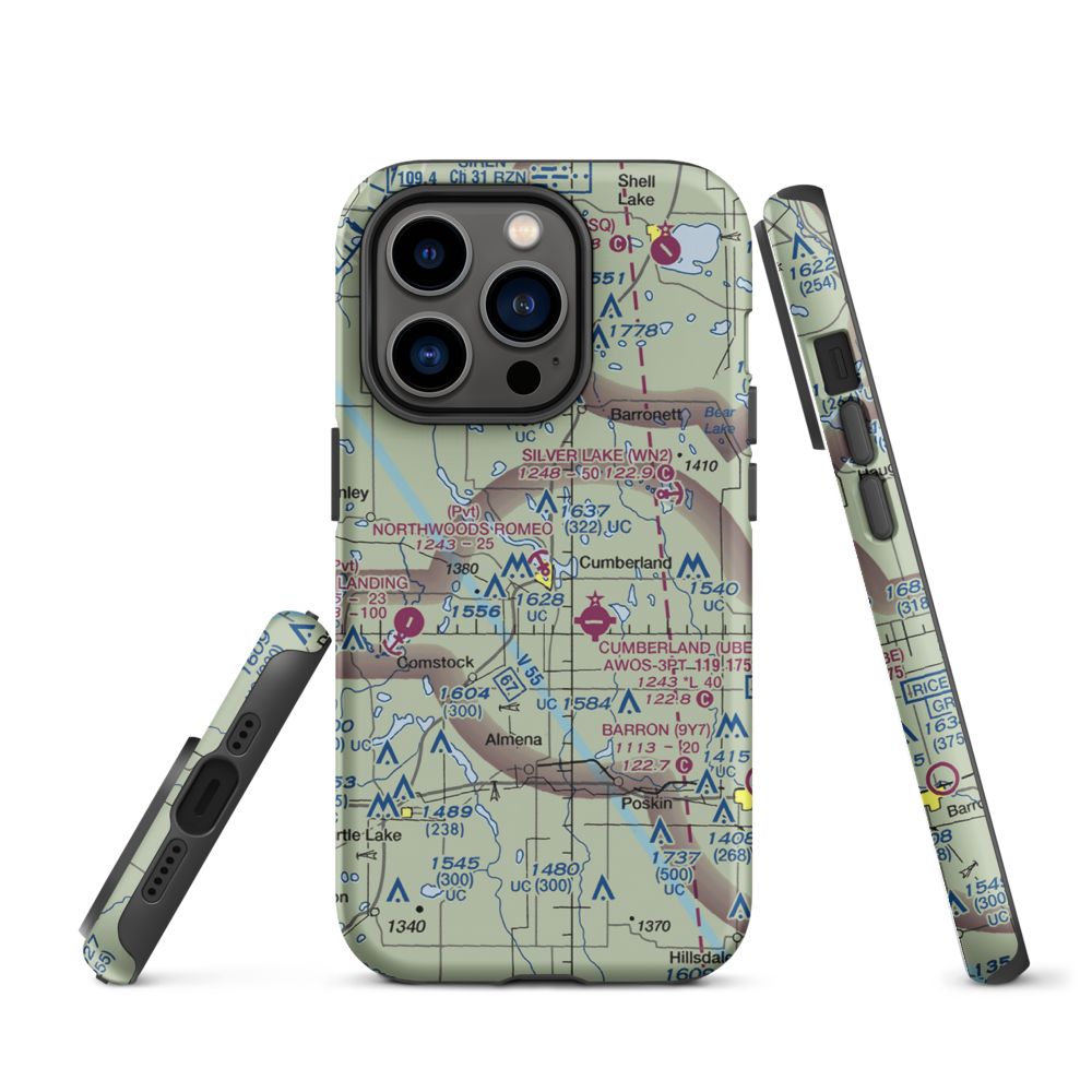 Northwoods Romeo Seaplane Base (4WI3) VFR Sectional  Tough iPhone Case iPhone 14 Pro model shown