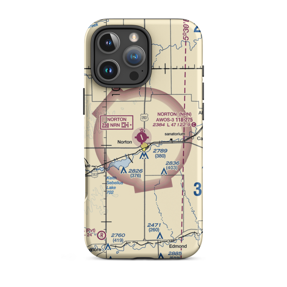 Norton Municipal Airport (NRN) VFR Sectional  Tough iPhone Case iPhone 16 Pro Max model shown