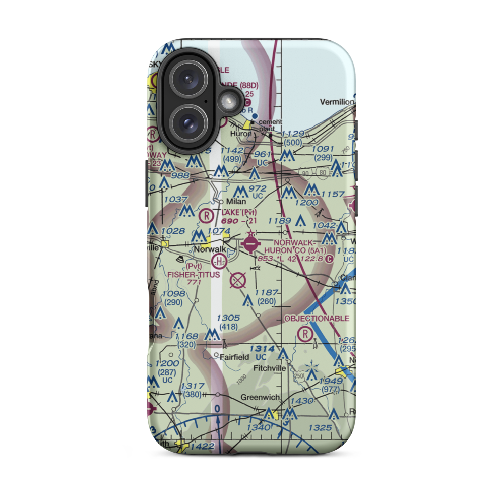 Norwalk Huron County Airport (5A1) VFR Sectional  Tough iPhone Case iPhone 16 Plus model shown