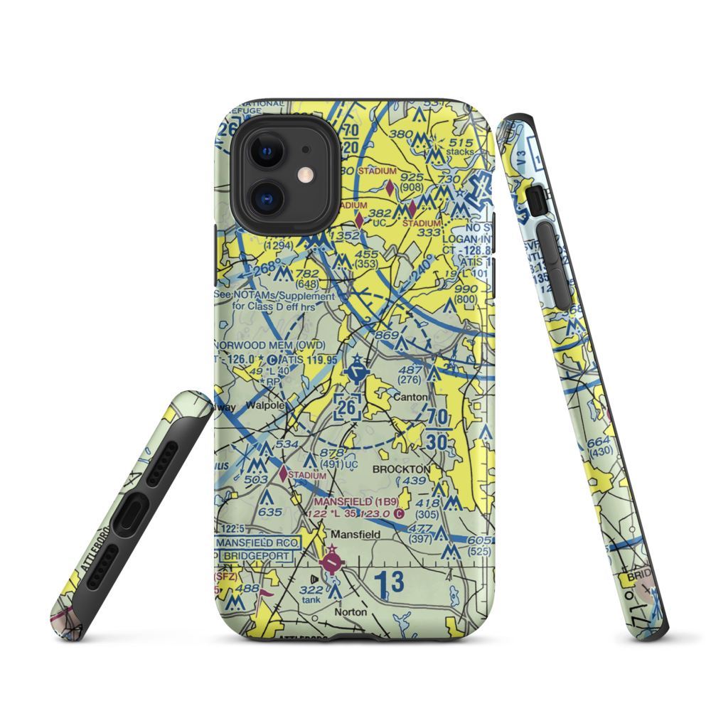 Norwood Memorial Airport (OWD) VFR Sectional  Tough iPhone Case iPhone 11 model shown