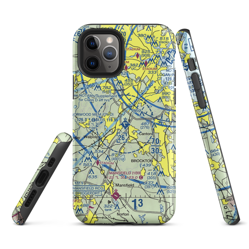 Norwood Memorial Airport (OWD) VFR Sectional  Tough iPhone Case iPhone 11 Pro model shown