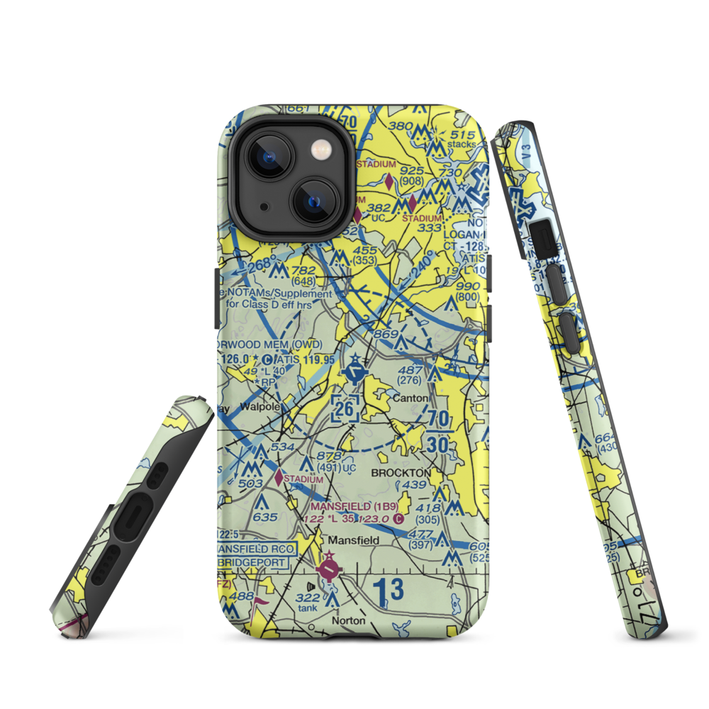 Norwood Memorial Airport (OWD) VFR Sectional  Tough iPhone Case iPhone 14 model shown