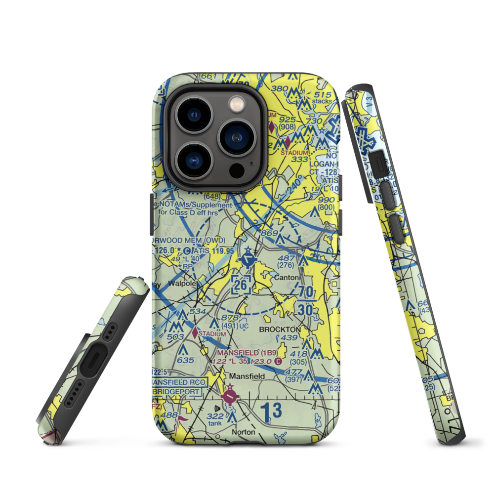 Norwood Memorial Airport (OWD) VFR Sectional  Tough iPhone Case iPhone 14 Pro model shown