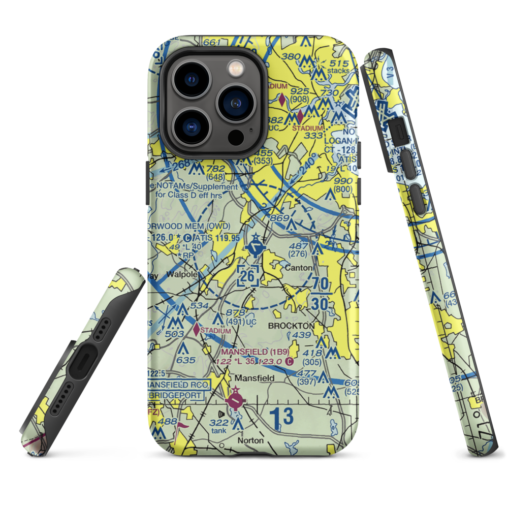 Norwood Memorial Airport (OWD) VFR Sectional  Tough iPhone Case iPhone 14 Pro Max model shown