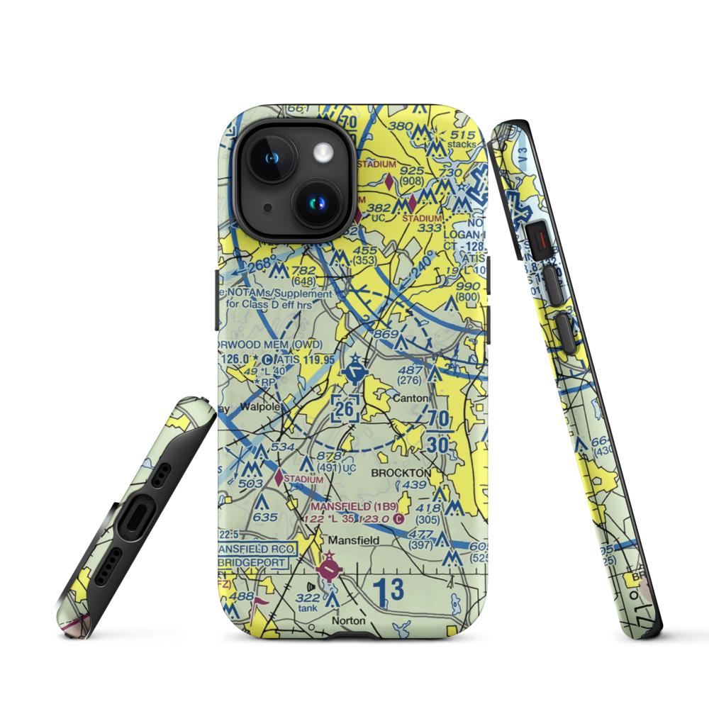 Norwood Memorial Airport (OWD) VFR Sectional  Tough iPhone Case iPhone 15 model shown