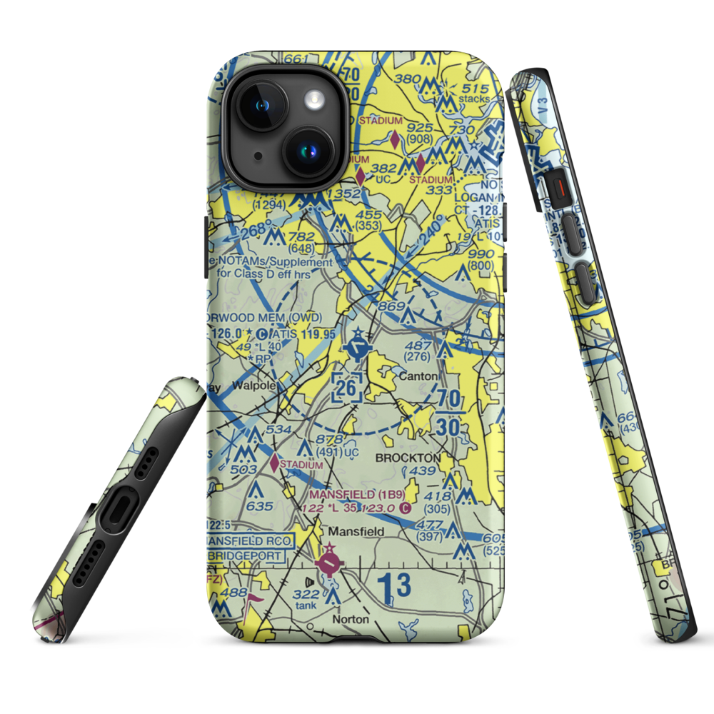 Norwood Memorial Airport (OWD) VFR Sectional  Tough iPhone Case iPhone 15 Plus model shown