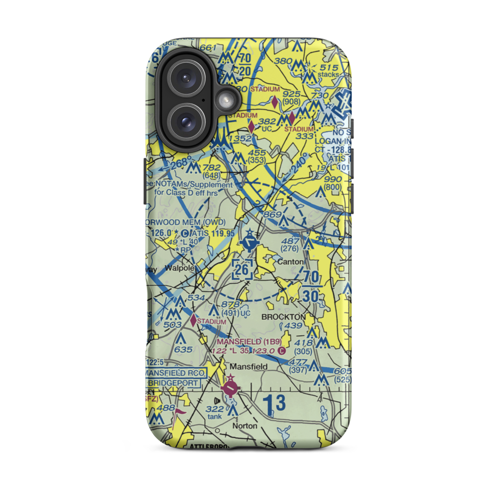Norwood Memorial Airport (OWD) VFR Sectional  Tough iPhone Case iPhone 16 Plus model shown