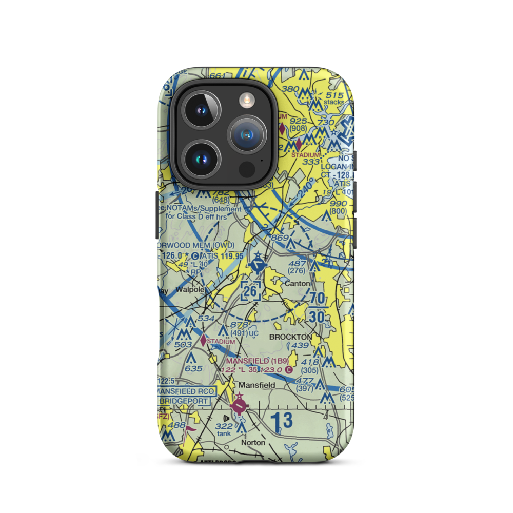 Norwood Memorial Airport (OWD) VFR Sectional  Tough iPhone Case iPhone 16 Pro model shown