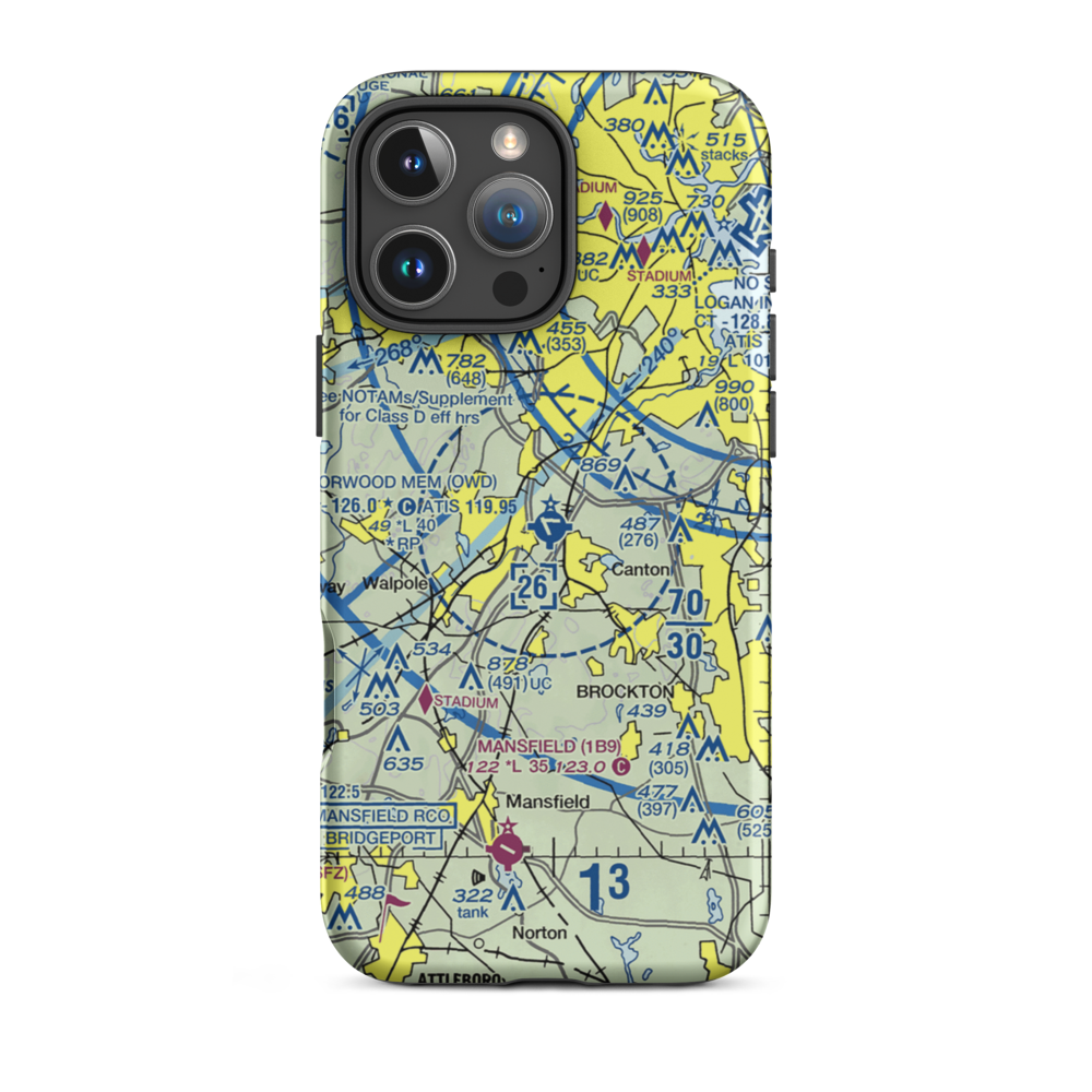 Norwood Memorial Airport (OWD) VFR Sectional  Tough iPhone Case iPhone 16 Pro Max model shown