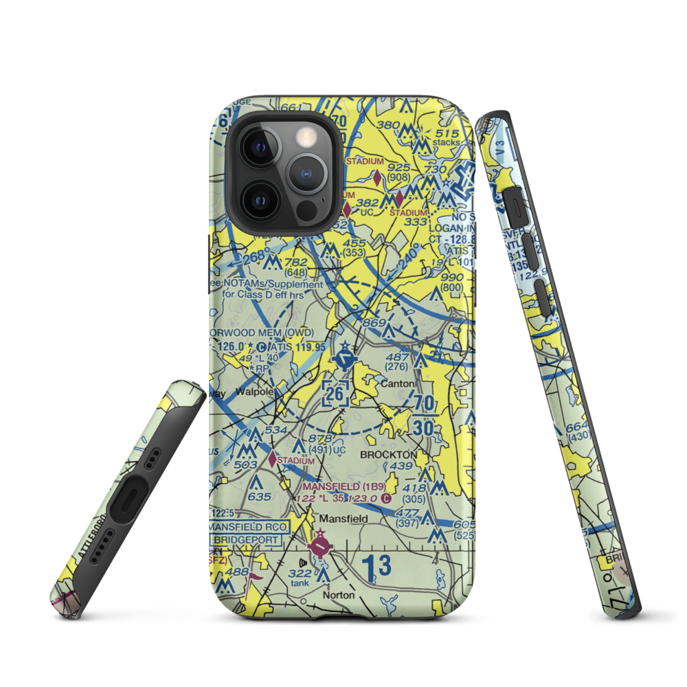 Norwood Memorial Airport (OWD) VFR Sectional  Tough iPhone Case iPhone 12 Pro model shown