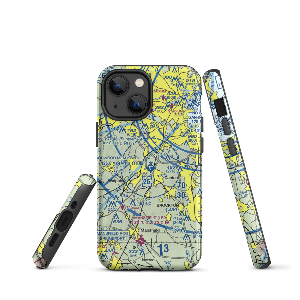 Norwood Memorial Airport (OWD) VFR Sectional  Tough iPhone Case iPhone 13 mini model shown