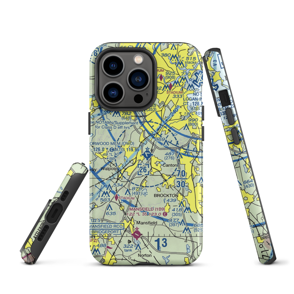 Norwood Memorial Airport (OWD) VFR Sectional  Tough iPhone Case iPhone 13 Pro model shown