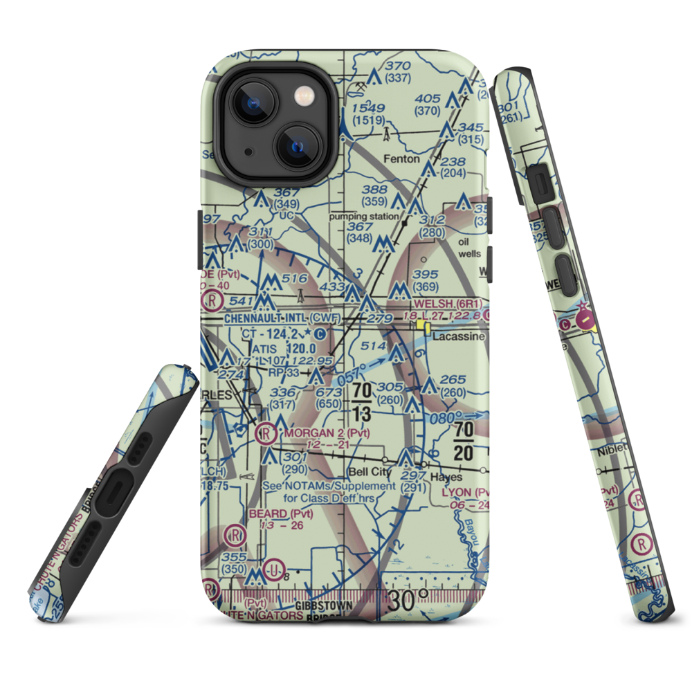 O'Brien Flying Service Airport (LA71) VFR Sectional  Tough iPhone Case iPhone 14 Plus model shown