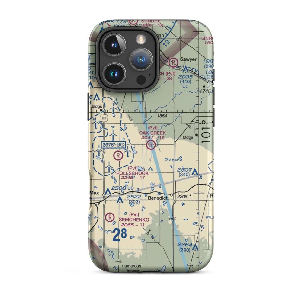 Oak Creek Airport (70ND) VFR Sectional  Tough iPhone Case iPhone 16 Pro Max model shown